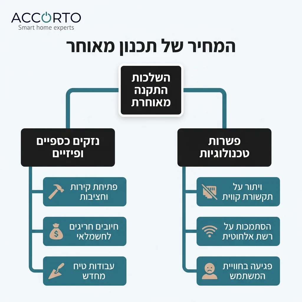 אינפוגרפיקה — המחיר של תכנון מאוחר: השלכות התקנה מאוחרת