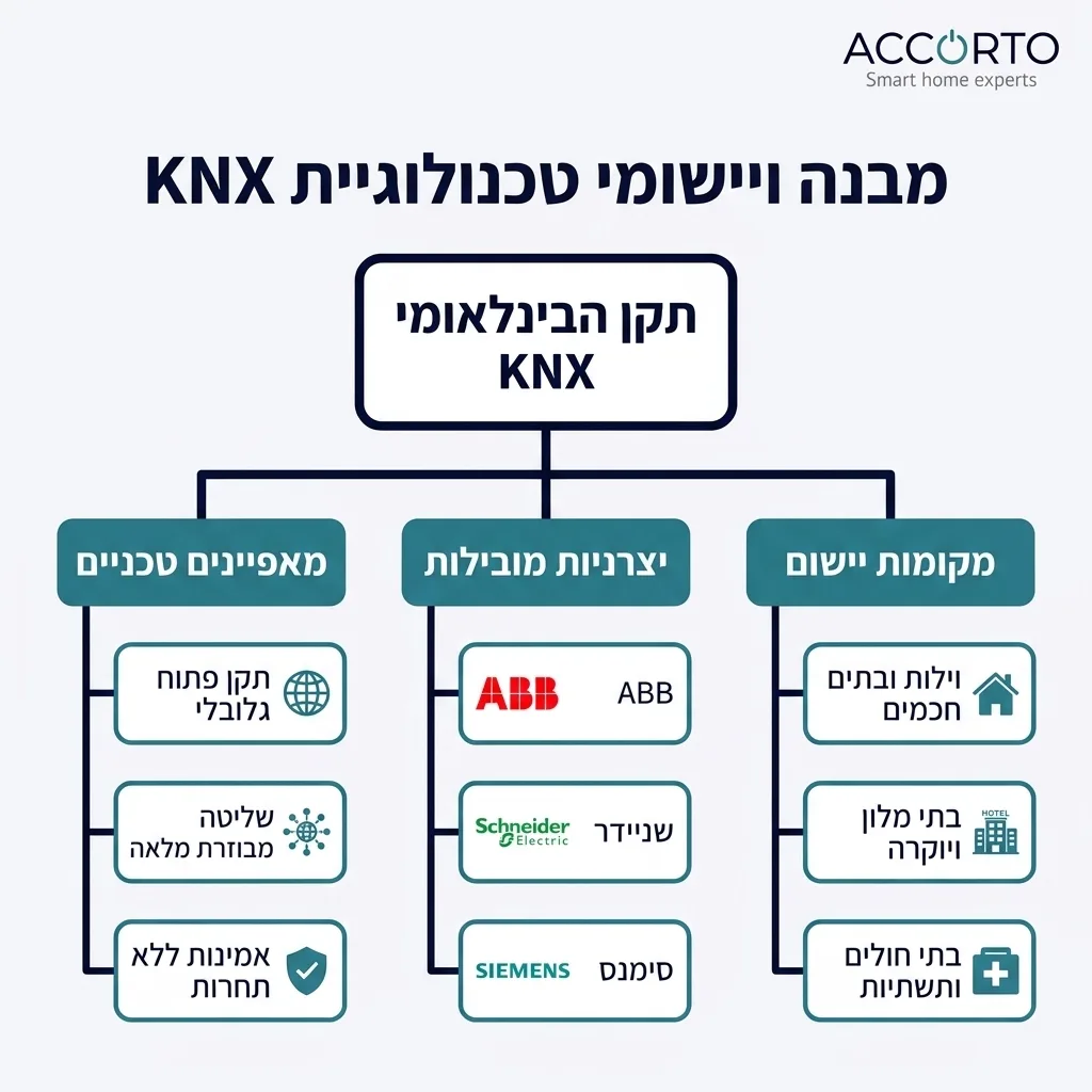 אינפוגרפיקה — מבנה ויישומי טכנולוגיית KNX: תקן הבינלאומי KNX
