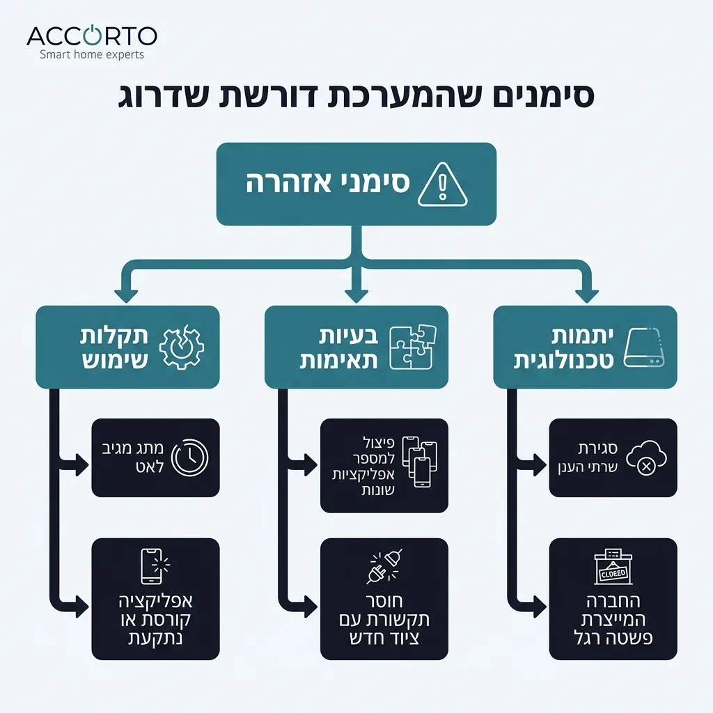 אינפוגרפיקה — סימנים שהמערכת דורשת שדרוג: סימני אזהרה