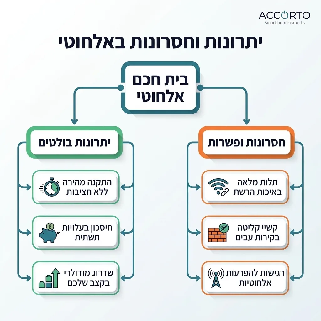 אינפוגרפיקה — יתרונות וחסרונות באלחוטי: בית חכם אלחוטי